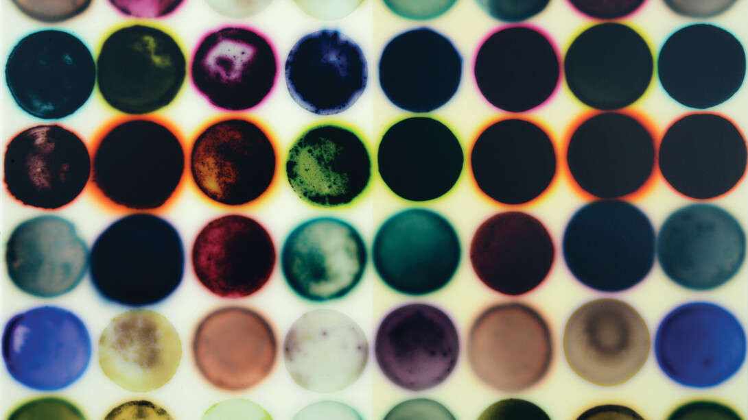 Jaq Chartier, 24 Tests (Rust. Heat vs HD), 2014, acrylic, stains & spray paint on wood panel, 45.7 x 61 cm