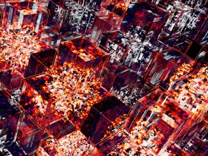 An abstract digital network formed by layered connections, symbolizing composable AI workflows built from simple, focused components