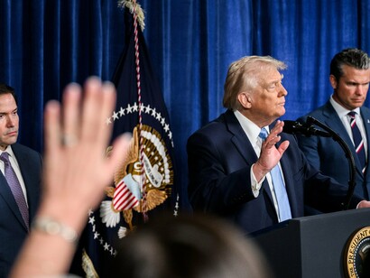 President Donald Trump delivers remarks at a press conference at Mar-a-Lago in Palm Beach, Florida, following Operation Absolute Resolve in Venezuela leading to the capture of Venezuelan President Nicolas Maduro