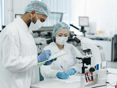 Scientists in a laboratory conducting experiments