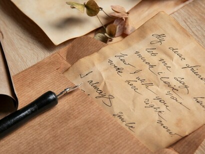 Timeworn journal pages filled with memories, their edges curled with age