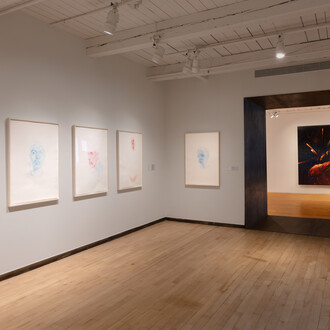 Vincent Valdez, Just a dream... (Solo un sueño...), vista de exhibición. Cortesía del MASS MoCA