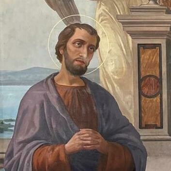 Pala d’altare raffigurante una Madonna in trono con Bambino e i Santi Cosma e Damiano, XIX secolo, ph. Istituto Restauro Roma. Dettaglio con San Cosma