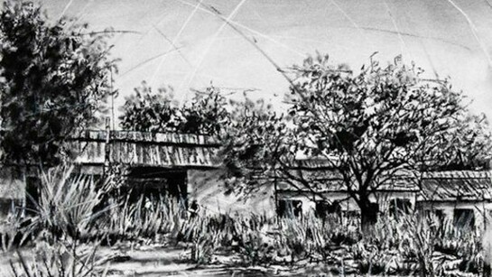 Phillemon Hlungwani Kule hi le ndzhaku I (The past is far away), Charcoal on paper, 51.99 x 59.99 cms