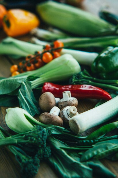 Fresh vegetables on a wooden table — natural, healthy, Paleo diet ingredients
