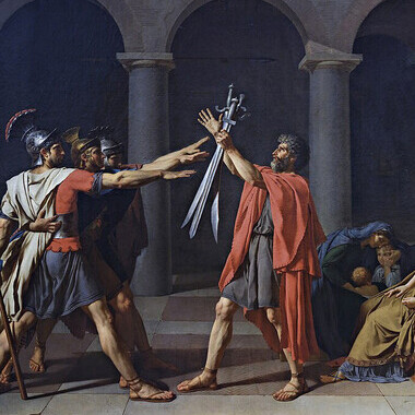 Jacques-Louis David’s Oath of the Horatii (French: Le Serment des Horaces), painted between 1784 and 1785, is a monumental neoclassical masterpiece now housed in the Louvre Museum in Paris
