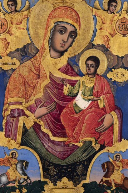 Zahari Zograph, The holy virgin Eleusa with St George and St Dimitar on Horses, ca. 1840. Courtesy of National Gallery