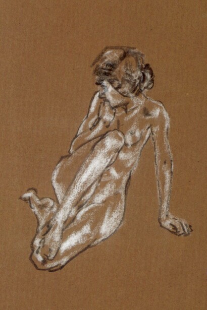 "Desnudo femenino sentado", tiza sobre papel, Arthur B. Davies, circa 1920