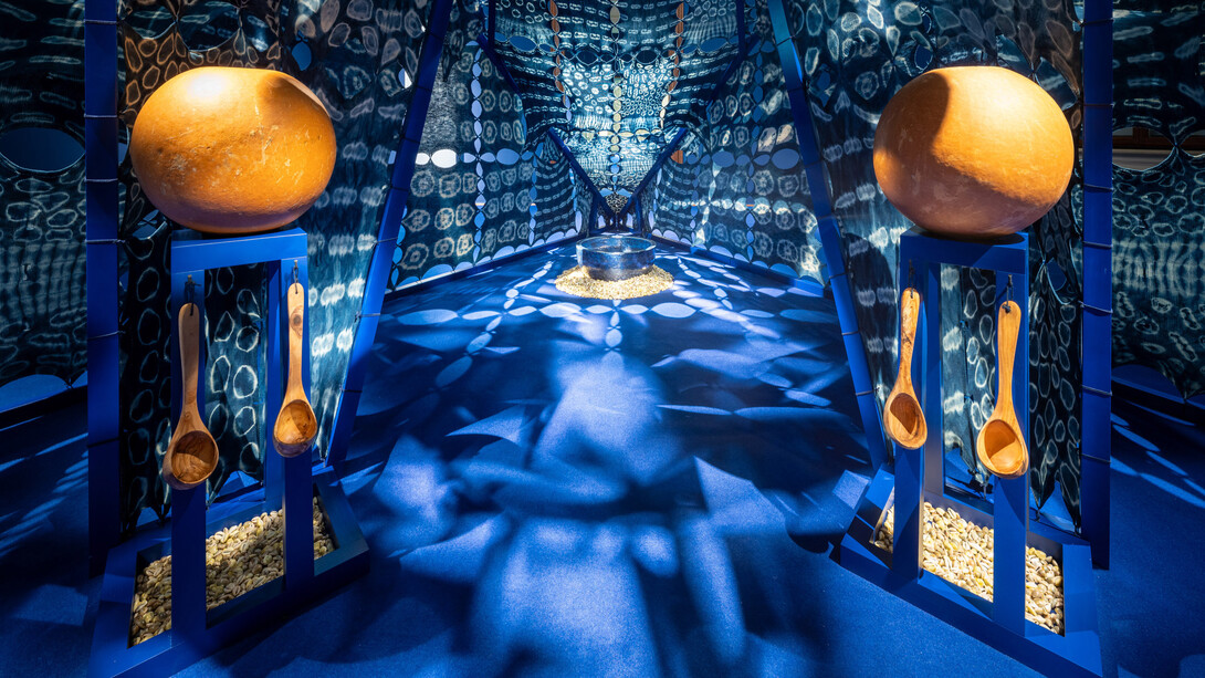 Tabita Rezaire, Calabash nebula: cosmological tales of connection, exhibition view. Courtesy of Weltmuseum Wien