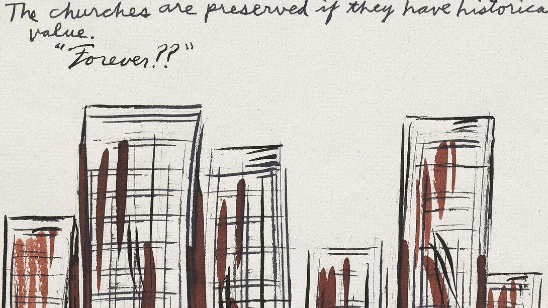 Raymond Pettibon, No title (The churches are...) (détail), 1988.
Avec l'aimable autorisation de l'artiste et de David Zwirner © Raymond Pettibon