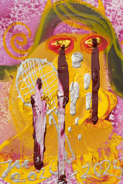 Jonathan Meese, Mein lebenderz erztennisschlägerz weint leise für die lieben kunstprolls im namen meesifantomasn!, 2024. Courtesy of David Nolan Gallery