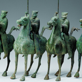Bronze Ji (halberd)-holding Cavalryman, Eastern Han dynasty (25-220), Unearthed from the Leitai Tomb of the Han dynasty, Jinyang Town, Liangzhou District, Wuwei, Gansu Province in 1969. Courtesy of Gansu Provincial Museum