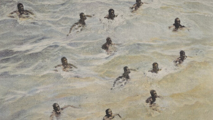 Simon Benjamin, Diving boys—this is us (detail), 2025. Courtesy of Patron Gallery