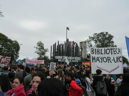 Demonstrators march united against the austerity measures threatening public education