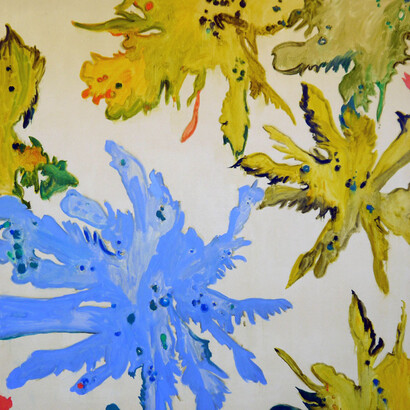 Chloë Iza Manasseh_Under my tree roof, Slanting lines_Oil on Canvas 1.7 x 1.7m, 2014