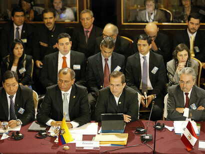 Montevideo, Uruguay, July 12, 2013. Ecuador’s Vice President Jorge Glas and Foreign Minister Ricardo Patiño attended the Common Market Council meeting and the Mercosur Presidential Summit