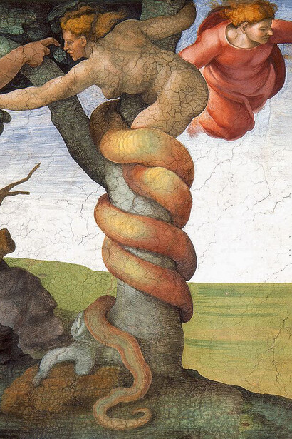 Miguel Ángel, La caída y la expulsión del paraíso (c. 1500, detalle del techo de la Capilla Sixtina)