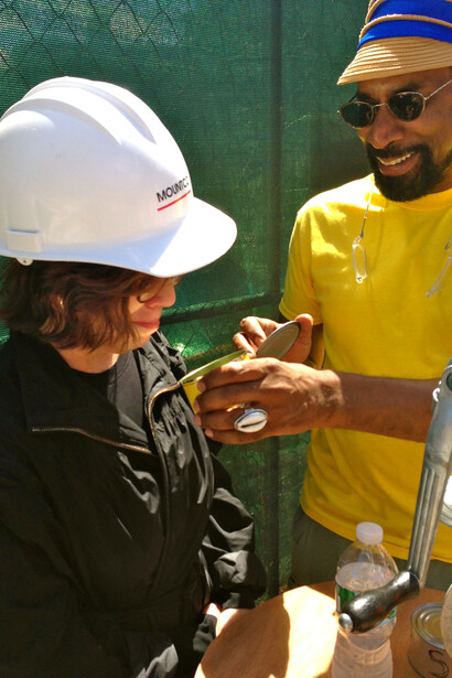 Nari Ward, Sugar Hill Smiles, 2014 for No Longer Empty's exhibition If You Build It, on view June 25-August 10, 2014 in Broadway Housing Communities' Sugar Hill Building. Photo credit: Amelia Golden.