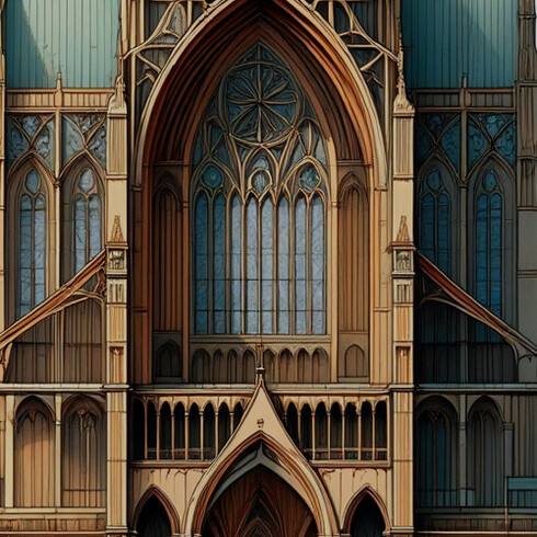 Detailschnitt: Rippengewölbe und Spitzbogenfenster