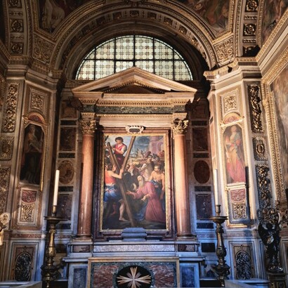 Roma, Chiesa del Gesù, prima cappella a destra, altare, Agostino Ciampelli, Crocifissione di Sant’Andrea, ph. Angelica Maria Luciani