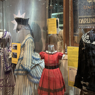 Dressed for departure: fashion in the age of rail, exhibition view. Courtesy of the Bowes Museum ©The Bowes Museum, County Durham. Photography by Claire Collinson