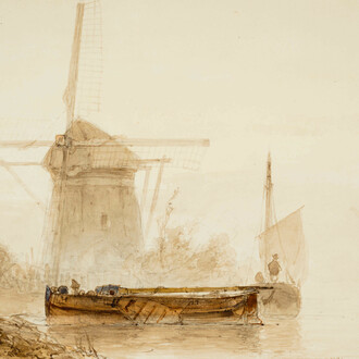 Johan Barthold Jongkind, Landschaft mit Mühle und Boot (detail), 1845. Mit freundlicher genehmigung der Gemäldegalerie