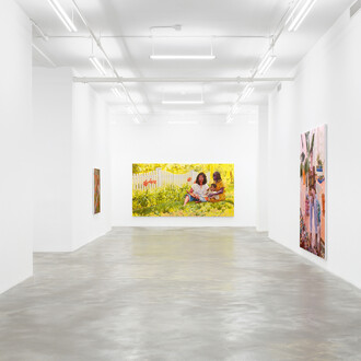 Jordan Casteel, Covering the holes in our walls with sunflowers, exhibition view. Courtesy of Casey Kaplan Gallery