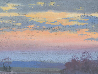 Louis Douzette, Abendhimmel über einer landschaft, Gouache (detail). Mit freundlicher genehmigung der Gemäldegalerie