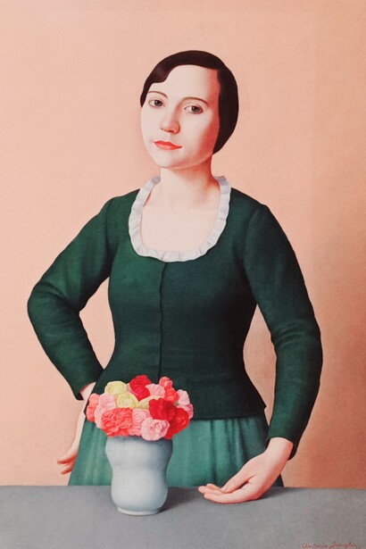 Antonio Donghi (1897-1963) Figura di donna (1932) 57cm x 42.5 cm, oil on canvas. Donghi is primarily known for his lucid and striking portraiture which render his subjects immobile and melancholic. Furing the 1920’s and ‘30’s, Donghi exhibited at Galleria Pesaro together with Casorati, De Chirico and Guidi, and his work was featured in the Venice Biennale on 4 separate occasions between 1928 and 1954