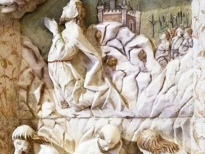 Museo della Certosa di Pavia, scultura raffigurante l'Orazione di Cristo nell'orto, Mantegazza Antonio (seconda metà XV sec.)