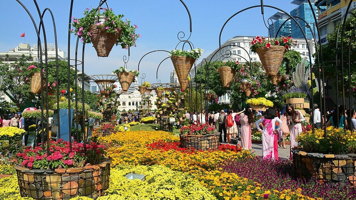 Tet decorations in the streets of Ho Chi Minh City, Vietnam