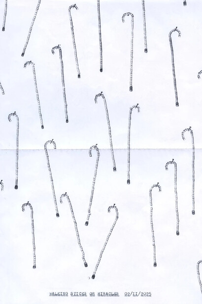 Lenka Clayton, Walking sticks/Miracles in the series "Typewriter drawings", 2025. Courtesy of Catharine Clark Gallery