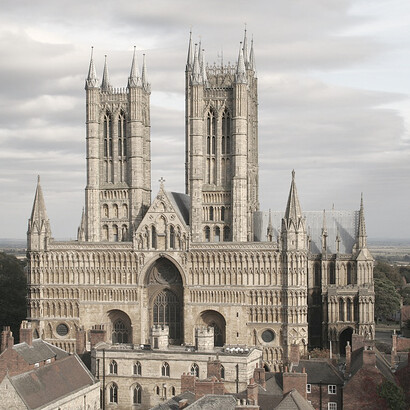 Kathedrale von Lincoln, England. Einsturz des zentralen Turms im Jahr 1237