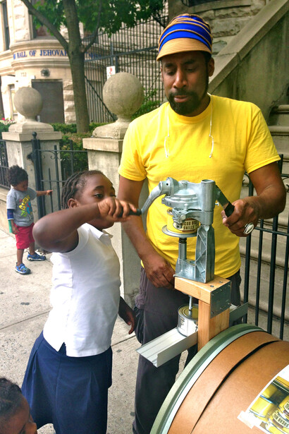 Nari Ward, Sugar Hill Smiles, 2014 for No Longer Empty's exhibition If You Build It, on view June 25-August 10, 2014 in Broadway Housing Communities' Sugar Hill Building. Photo credit: Amelia Golden.