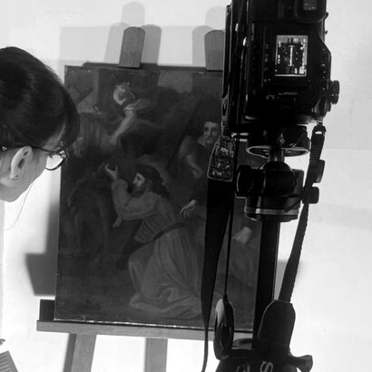 Indagini di diagnostica fotografica: allestimento del set per le riprese, ph. Istituto Restauro Roma