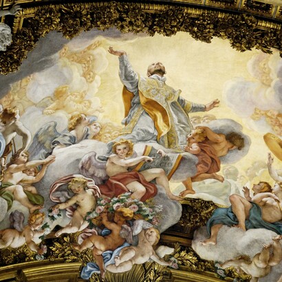 Giovan Battista Gaulli detto il Baciccio, “Gloria di Sant'Ignazio”, affresco sulla volta della Cappella di Sant'Ignazio di Loyola, chiesa del Gesù, Roma, Italia