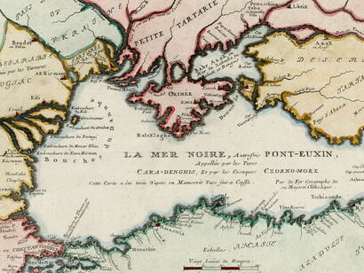 The Black Sea: Historical Names and Origins
Once known as Pont-Euxin, the Black Sea was called "Cara-Denghis" by the Turks and "Czorno-More" by the Cossacks. This map was drawn from a Turkish manuscript created in Cassa, 1705