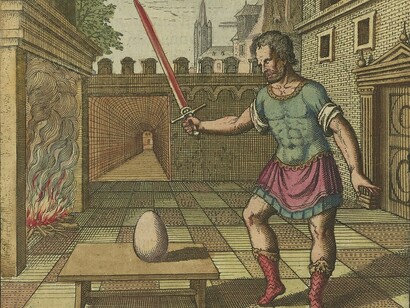 Michael Maier, “Emblema VIII. Accipe Ovum & Igneo Percute Gladio.” In Atalanta Fugiens, Oppenheim