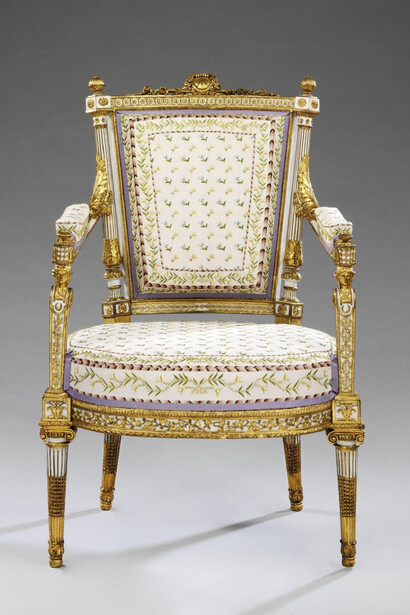 Jean-Baptiste-Claude Sené, Armchair, almost certainly part of a suite made for Queen Marie-Antoinette's cabinet de toilette at the Palace of Saint-Cloud, Paris, 1788. Courtesy of V&A Museum of Childhood