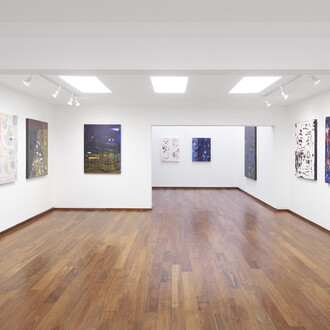 Willy Kautz, Contra-pintura gravitacional, vista de exhibición. Cortesía de Proyectos Monclova