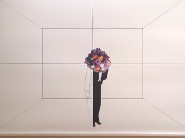 Giulio Paolini (1940) L’artista ringrazia (2022) collage and pencil on paper. Whilst often associated with the Arte Povera movement, Paolini is best known as a contemporary conceptual practitioner. Paolini has developed a research-led approach that uses a strict method to produce work and engage the viewer. As such his inclusion in Fiori is a fascinating insertion into an unlikely subject