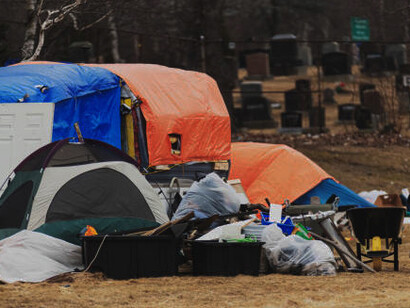 Homeless encampment in the United States reflecting the realities of urban poverty