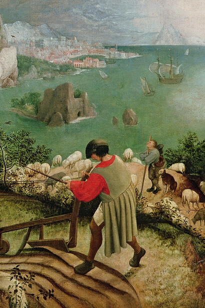 Pieter Brueghel el Viejo, Paisaje con la caída de Ícaro (1582 a 1625, detalle)