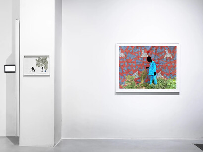 Saïdou Dicko, Où la terre et le ciel se croisent, vue de l'exposition. Avec l'aimable autorisation de la galerie Afikaris