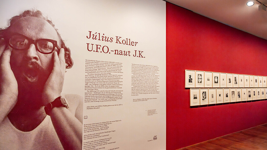 Julius Koller, U.F.O.-naut J.K., exhibition view. Courtesy of Museum der Moderne