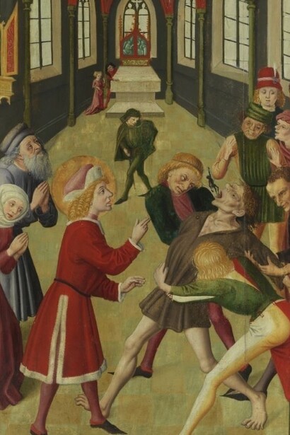 Mälesskircher Gabriel, "San Guy guarisce un posseduto", 1474, Musée Unterlinden, Francia