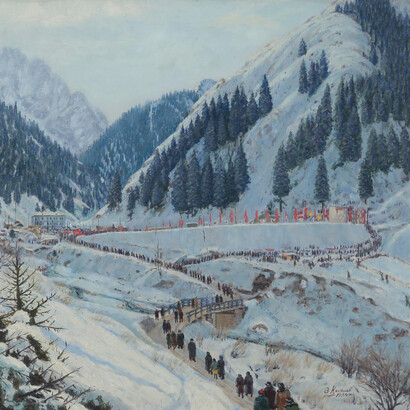 Abylkhan Kasteev, Medeo high-mountain skating rink, 1954. Courtesy of New Tretyakov Gallery