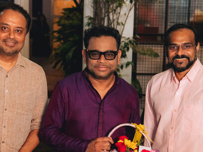 Visitors at A. R. Rahman’s studio, offering their wishes in person