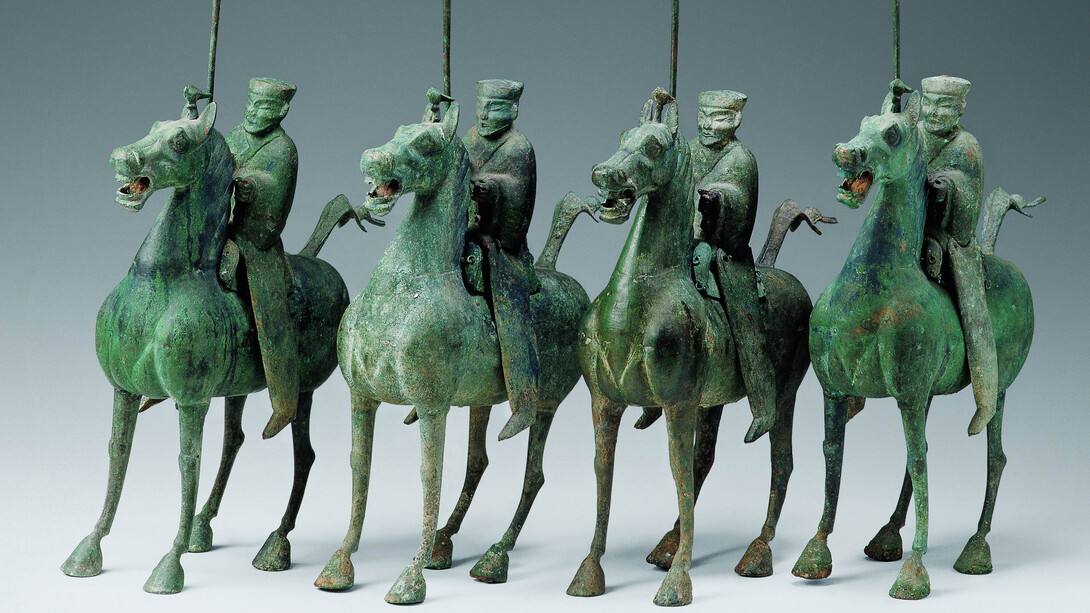 Bronze Ji (halberd)-holding Cavalryman, Eastern Han dynasty (25-220), Unearthed from the Leitai Tomb of the Han dynasty, Jinyang Town, Liangzhou District, Wuwei, Gansu Province in 1969. Courtesy of Gansu Provincial Museum