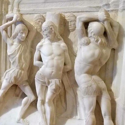 Museo della Certosa di Pavia, scultura raffigurante la Flagellazione di Cristo di Amadeo Giovanni Antonio